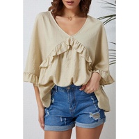 Azura Exchange Draped Batwing Sleeve Ruffle Top - S thumbnail