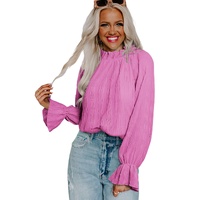 Azura Exchange Pleated Flared Cuff Long Sleeve Blouse - L thumbnail