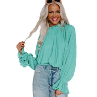 Azura Exchange Pleated Flared Cuff Long Sleeve Blouse - S thumbnail