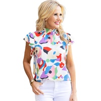 Azura Exchange Abstract Print Ruffle Sleeve Smocked Blouse - S thumbnail