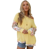 Azura Exchange Floral Patchwork Waffle Knit Babydoll Blouse - S thumbnail