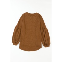 Orange Faux Knit Jacquard Puffy Long Sleeve Top - S thumbnail