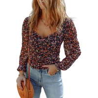 Azura Exchange V Neck Bubble Sleeve Floral Blouse - S thumbnail