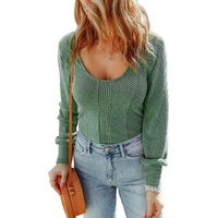 Green U Neck Textured Long Sleeve Top - L thumbnail