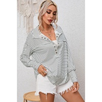 Azura Exchange Striped Thumbhole Drop Shoulder V Neck Top - S thumbnail