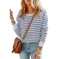 Azura Exchange Striped Print Ribbed Trim Long Sleeve Top - S thumbnail