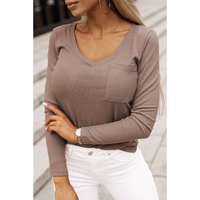 Azura Exchange Ribbed Knit Patched V Neck Top - L thumbnail