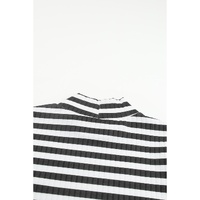 Black Striped Print Textured Knit Long Sleeve Tee - L thumbnail