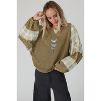 Azura Exchange Patch Waffle Knit Bubble Sleeve Top - M thumbnail
