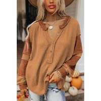Azura Exchange Contrast Patched Waffle Knit Henley Top - L thumbnail