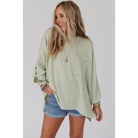 Azura Exchange Oversize Ribbed Roll-tab Sleeve Top - S thumbnail