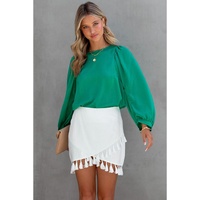 Azura Exchange Satin Puff Long Sleeve Crewneck Blouse - S thumbnail