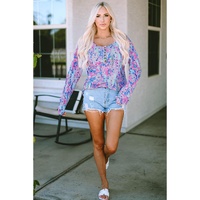 Azura Exchange Printed Wide Neck Thumbhole Sleeve Henley Top - L thumbnail