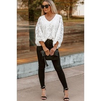 Azura Exchange Floral Lace Crochet V Neck Top - M thumbnail