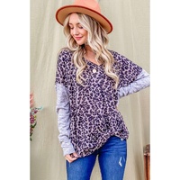 Azura Exchange Leopard Print Drop Shoulder Patchwork Sleeve Top - S thumbnail