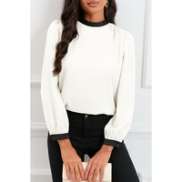 White Color Block Bow Back Mock Neck Blouse - XL thumbnail
