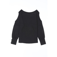 Black Asymmetrical Cut Out Buttoned Long Sleeve Top - XL thumbnail