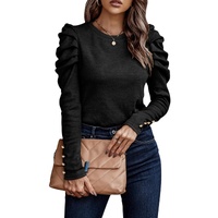 Azura Exchange Buttoned Puff Long Sleeve Sheath Top - L thumbnail