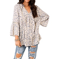 Azura Exchange Leopard Lace Trim Babydoll Blouse - M thumbnail
