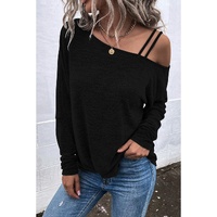 Azura Exchange Asymmetric Strappy Cold Shoulder Long Sleeve Top - M thumbnail