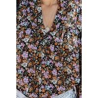 Azura Exchange Floral Print Ruffled Bubble Sleeve Shirt - M thumbnail