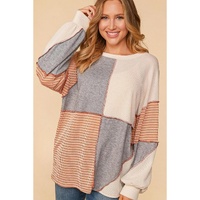 Multicolor Exposed Seam Colorblock Oversized Knit Top - L thumbnail