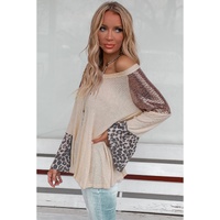 Leopard Sequin Patchwork Bell Sleeve V Neck Tunic Top - S thumbnail