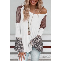 White Sequin Patchwork Bell Sleeve V Neck Tunic Top - M thumbnail