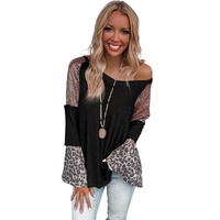 Black Sequin Patchwork Bell Sleeve V Neck Tunic Top - M thumbnail