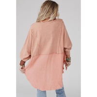 Crinkle Splicing Raw Hem High Low Oversized Blouse - M thumbnail