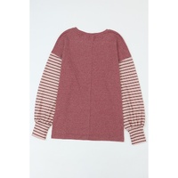 Red Colorblock Striped Bishop Sleeve Top - S thumbnail
