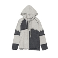 Gray Colorblock Seamed Ribbed Henley Hoodie - S thumbnail