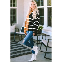 Stripe Oversized Contrast Printed Dropped Shoulder Top - M thumbnail
