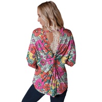 Azura Exchange Floral Long Sleeve Top with Twisted Hollow-out Back - XL thumbnail