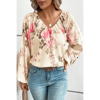 Azura Exchange Floral Print V-Neck Lantern Sleeve Blouse - XL thumbnail