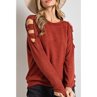 Orange Cutout Cold Shoulder Long Sleeve Top - M thumbnail