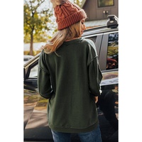 Azura Exchange Exquisite Green Long Sleeve Top with Split Neck and Exposed Seam Detail - M thumbnail