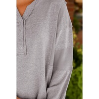 Gray Waffle Patchwork Dolman Sleeve Henley Top - XL thumbnail
