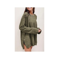 Azura Exchange Oversized Green Waffle Knit High Slits Top - M thumbnail