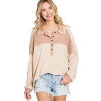 Apricot Oversized Knit Top With Waffle Contrast - L thumbnail
