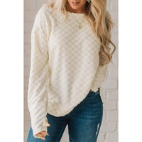 Beige Solid Textured Thumbhole Sleeve Top - S thumbnail