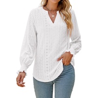 Azura Exchange Split Neck Textured Loose Blouse - L thumbnail