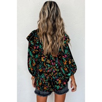 Multicolour Abstract Print 3/4 Puff Sleeve Ruffle Blouse - M thumbnail