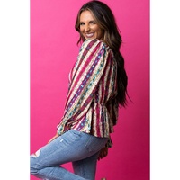 Multicolour Western Aztec Split Neck Peplum Blouse - S thumbnail