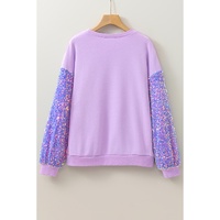 Orchid Petal Sequin Patchwork Long Sleeve Pullover Top - L thumbnail