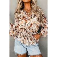 Parchment Floral Buttoned Peplum Top - L thumbnail