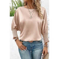 Smoke Gray Shirred Dolman Sleeve Satin Blouse - L thumbnail