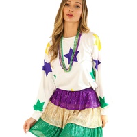 White Mardi Gras Star Printed Long Sleeve Top - L thumbnail