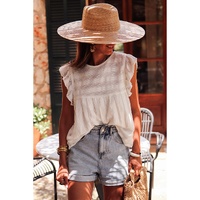 White Ruffled Lace Flowy Tank Top - M thumbnail