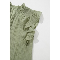 Meadow Mist Green V Neck Flutter Sleeve Textured Blouse - L thumbnail